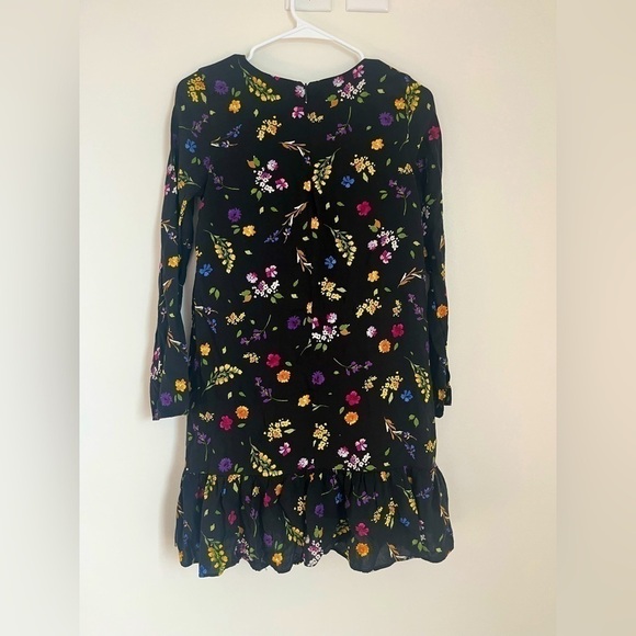 Zara Viscose Black Floral Print Long Sleeve Ruffled Mini Dress - Picture 2 of 12